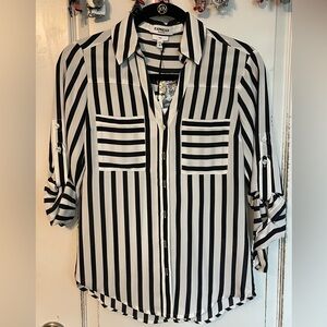 Brand new with tags express black and white stripped blouse. Size XS